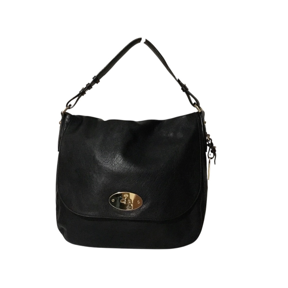 Authentic Mulberry Black Leather Shoulder Hobo Bag with Gold Hardware